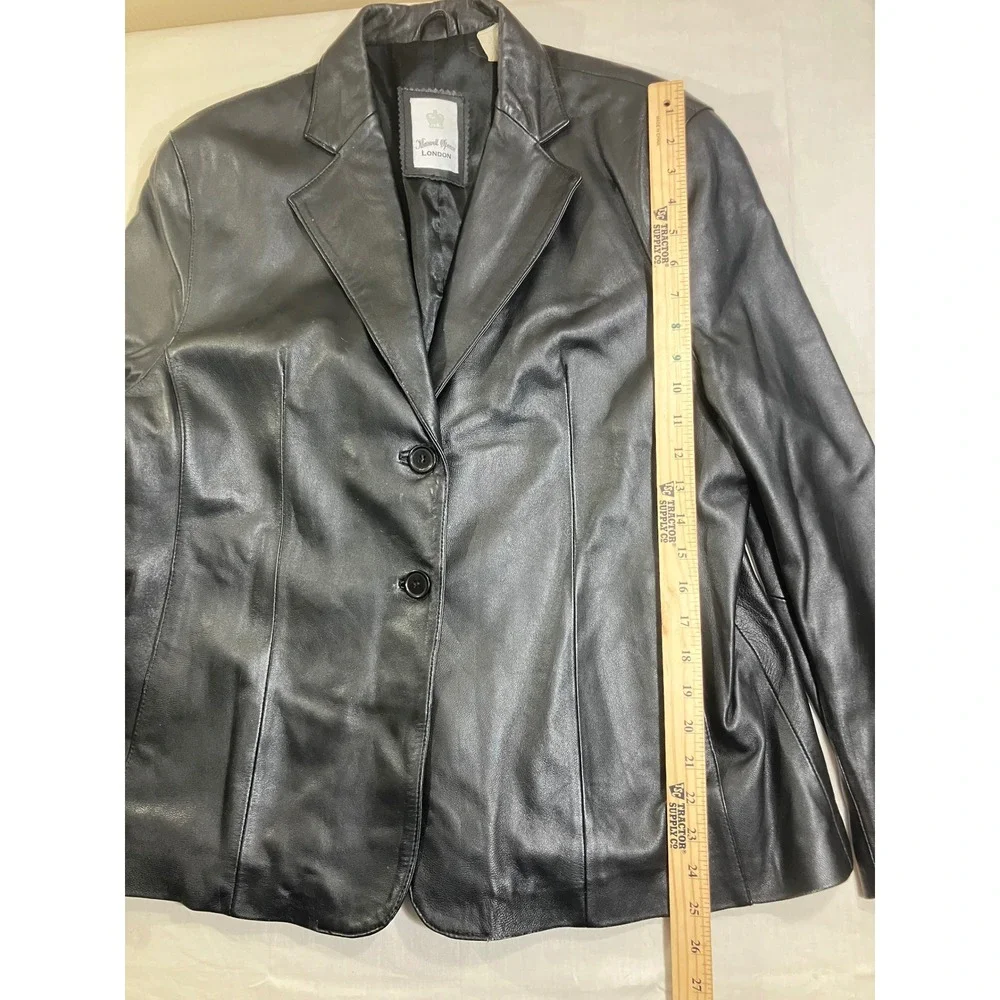 Maxwell Spence London Black Genuine Leather Blazer Jacket Womens XL 2 Button 90s
